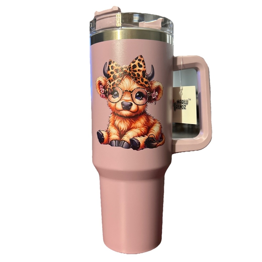 MARLU TRENDZ Pink Insulated Stainless Tumbler w/ Handle & Slide Lid, Highland C…